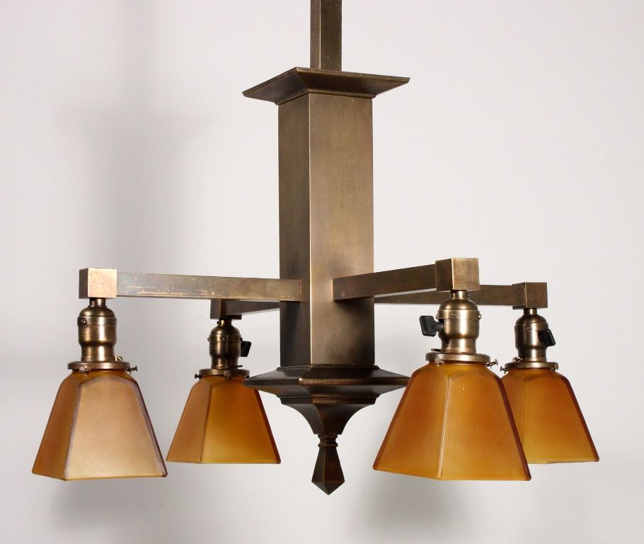 Brass Four Light Chandeliers Intended For 2020 Amazing Antique Arts & Crafts Four Light Chandelier In (View 8 of 15)
