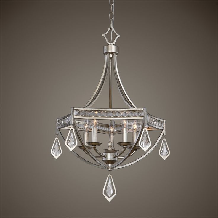 Burnished Silver 25 Inch Four Light Chandeliers With Trendy Uttermost Tamworth Burnished Silver Champagne Leaf Five (View 14 of 15)