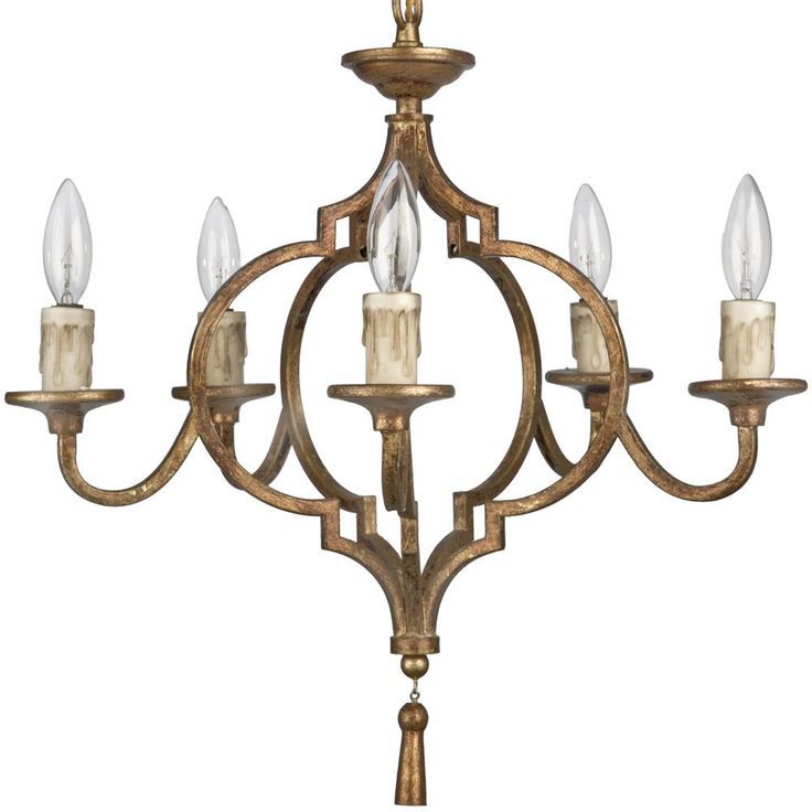 Coraline French Country Antique Gold Arabesque 5 Light Regarding Most Up To Date Antique Gild One Light Chandeliers (View 2 of 15)