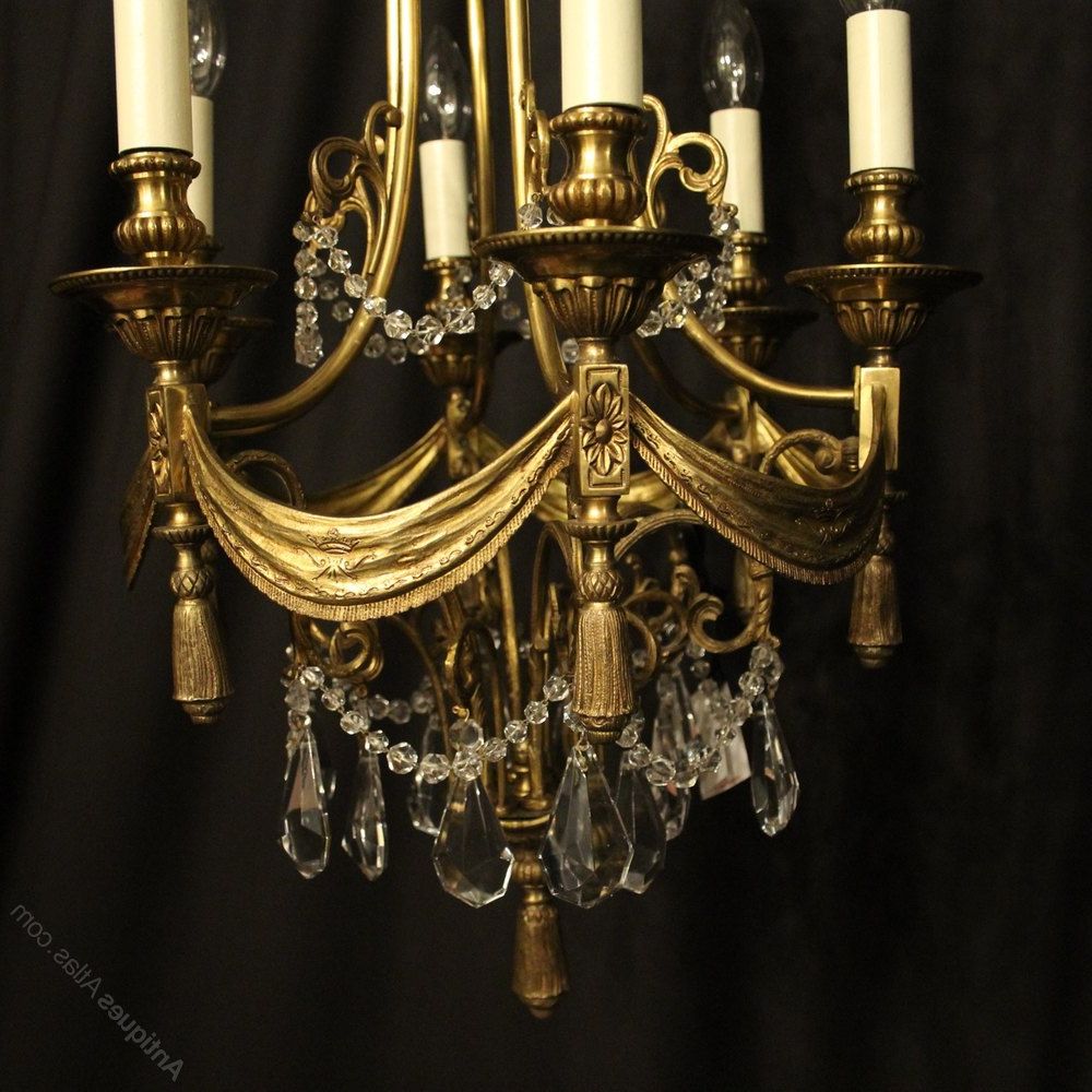 Current Antiques Atlas – French Gilded Bronze 6 Light Antique In Antique Brass Seven Light Chandeliers (View 7 of 15)