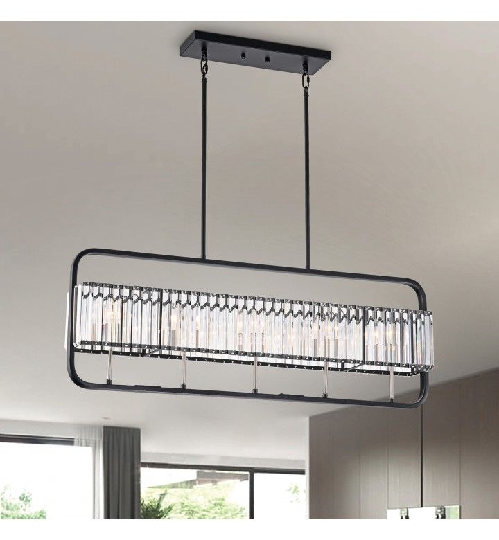 Current Midnight Black Five Light Linear Chandeliers With 5 Light Matte Black And Brushed Nickel Frame Linear (View 14 of 15)