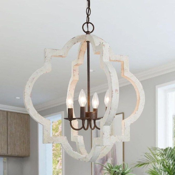 Fashionable Lnc Timeless 3 Light Distressed White Farmhouse Chandelier With White And Weathered White Bead Three Light Chandeliers (View 15 of 15)