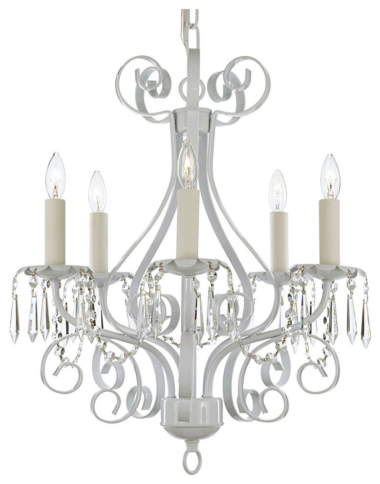 French White 27 Inch Six Light Chandeliers Intended For Popular White Wrought Iron Crystal Chandelier Country French  (View 12 of 15)