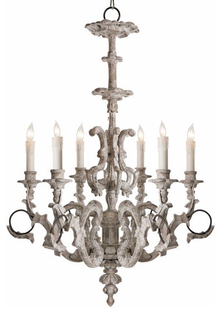 Kathy Kuo Home Gwendal French Country Gustavian Grey Wash With Regard To Most Recent French Washed Oak And Distressed White Wood Six Light Chandeliers (View 6 of 15)