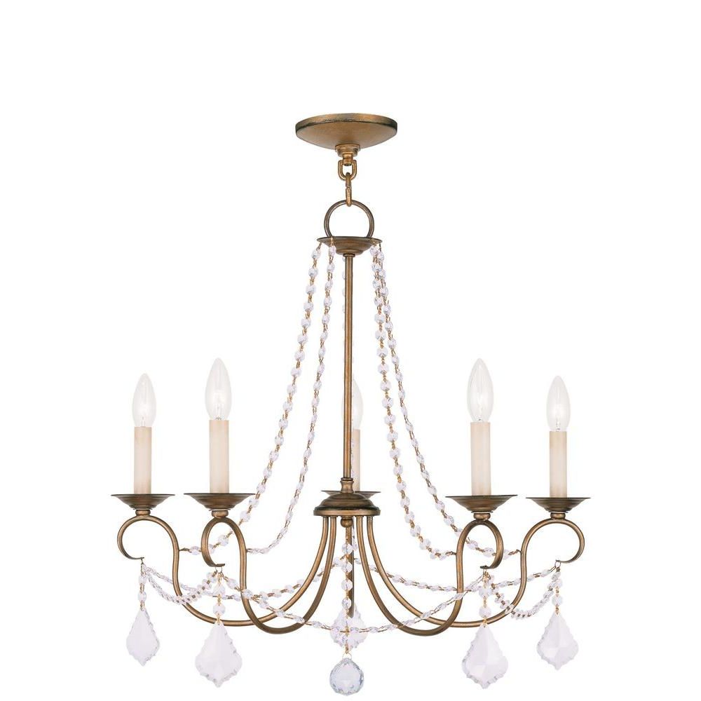 Livex Lighting Providence 5 Light Antique Gold Leaf With Most Current Antique Gild One Light Chandeliers (View 5 of 15)