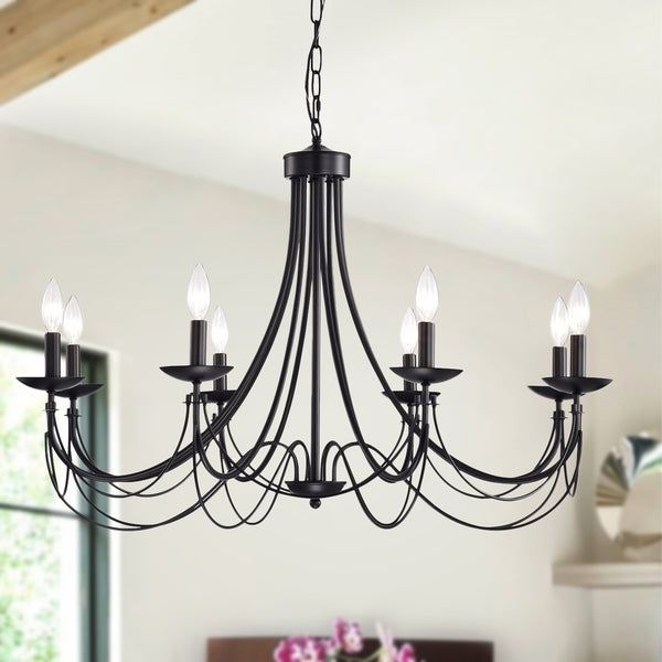 Matte Black Four Light Chandeliers Pertaining To Most Popular Shop Clash 8 Light 35 Inch Matte Black Branched Chandelier (View 12 of 15)