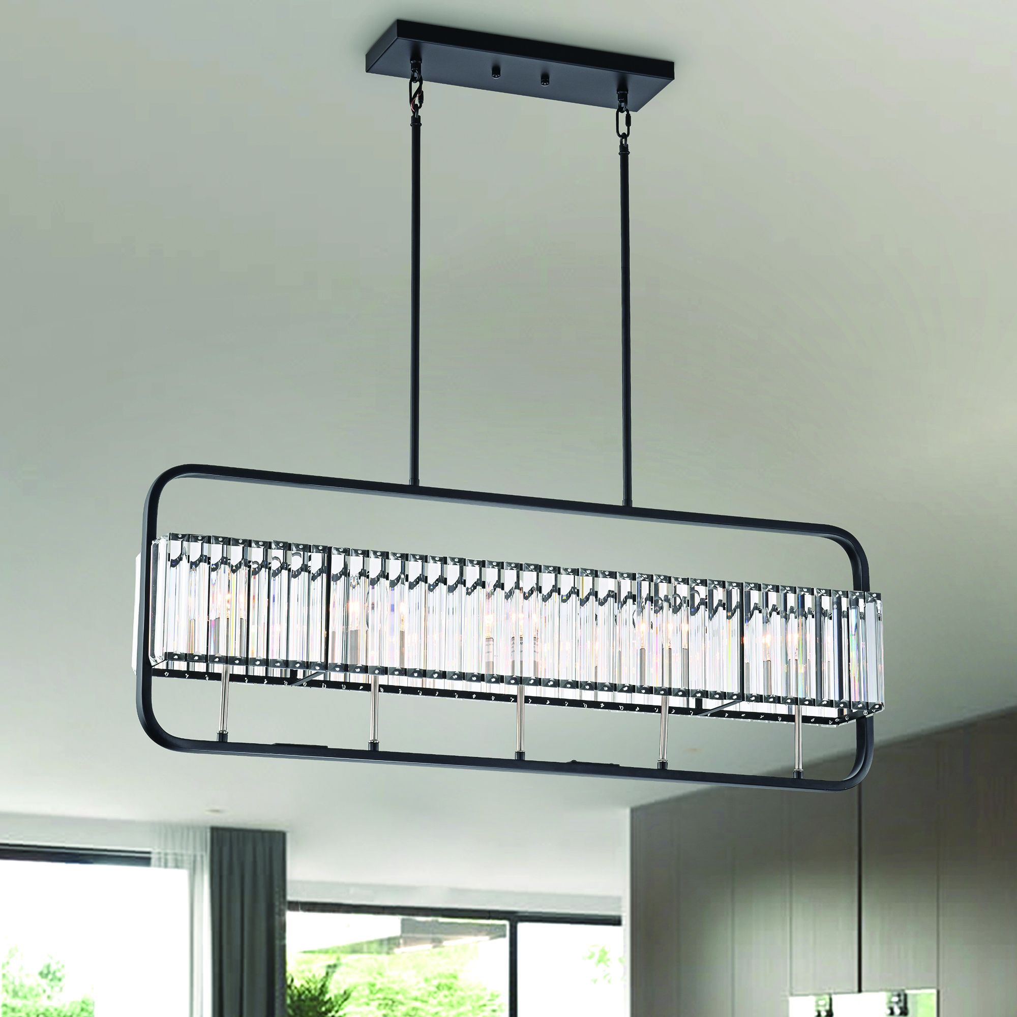 Matte Black Four Light Chandeliers Within Trendy 5 Light Matte Black And Brushed Nickel Frame Linear (View 3 of 15)
