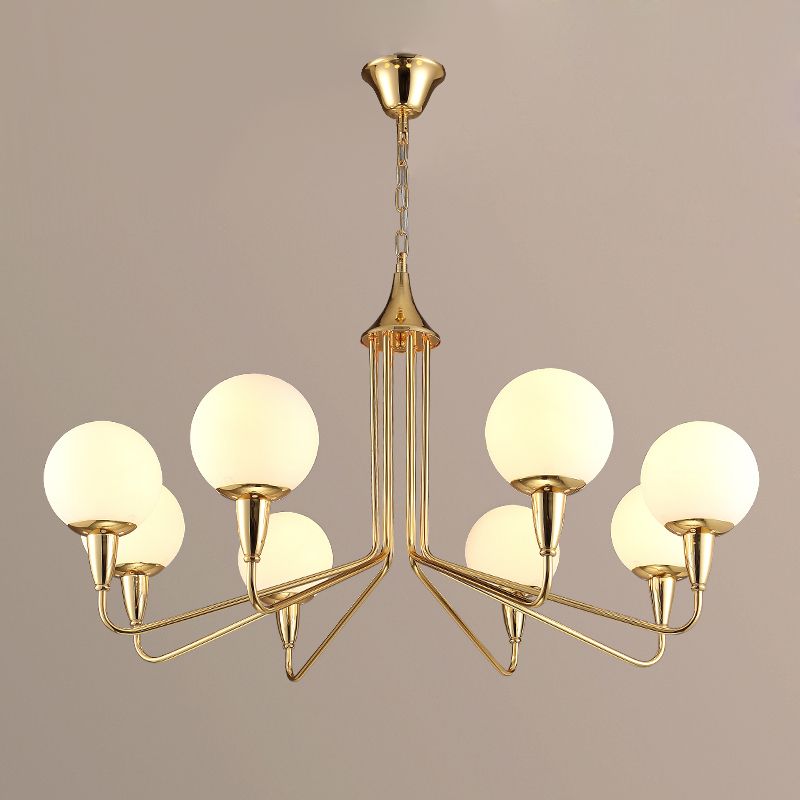 Modern White Glass Globes Chandelier Metal 8 Light Curved In Well Known Steel Eight Light Chandeliers (View 5 of 15)