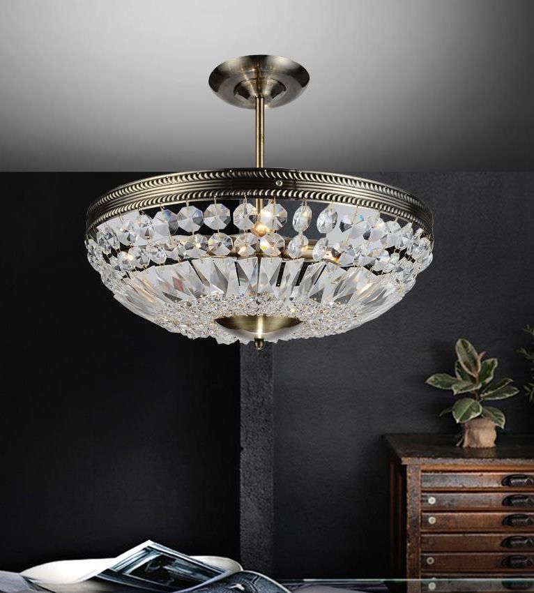 Most Popular Brass Four Light Chandeliers With Crystal World 4 Light Down Chandelier With Antique Brass (Photo 5 of 15)