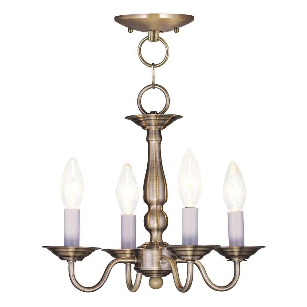 Most Popular Brass Four Light Chandeliers With Regard To Livex Lighting 4 Light Antique Brass Chandelier 5010  (View 7 of 15)