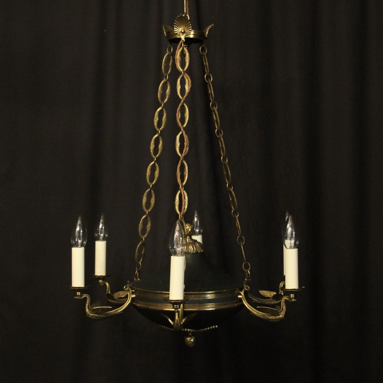 Most Popular French Gilded Brass Empire 6 Light Chandelier – O'Keeffe Throughout Natural Brass Six Light Chandeliers (View 10 of 15)