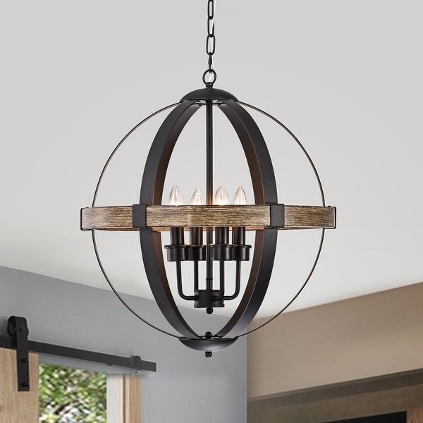 Most Recently Released Isle Matte Black Four Light Chandeliers Inside Shawn Matte Black 4 Light Metal Orb Cage Chandelier (View 13 of 15)