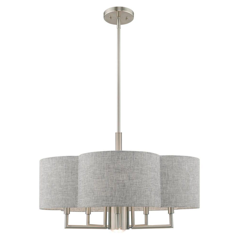 Most Recently Released Stone Grey With Brushed Nickel Six Light Chandeliers Regarding Livex Lighting Kalmar 6 Light Brushed Nickel Pendant (View 10 of 15)
