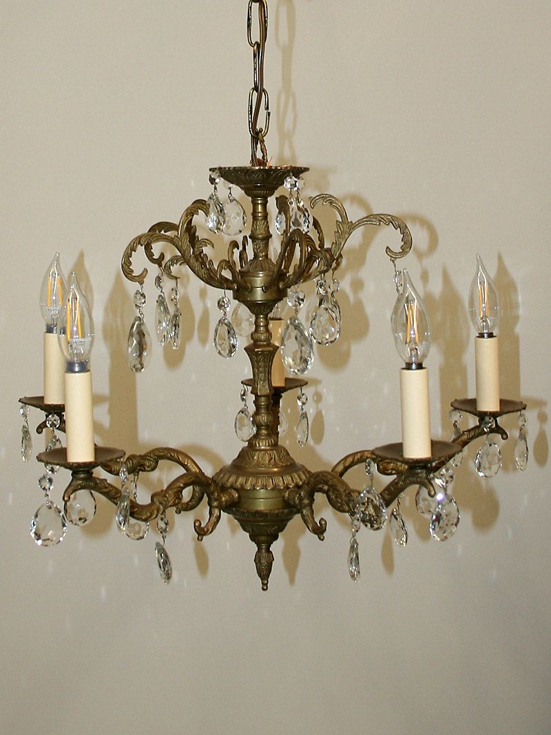 Most Recently Released Vintage Brass & Crystal Chandelier W/ Leaf Details, C (View 4 of 15)