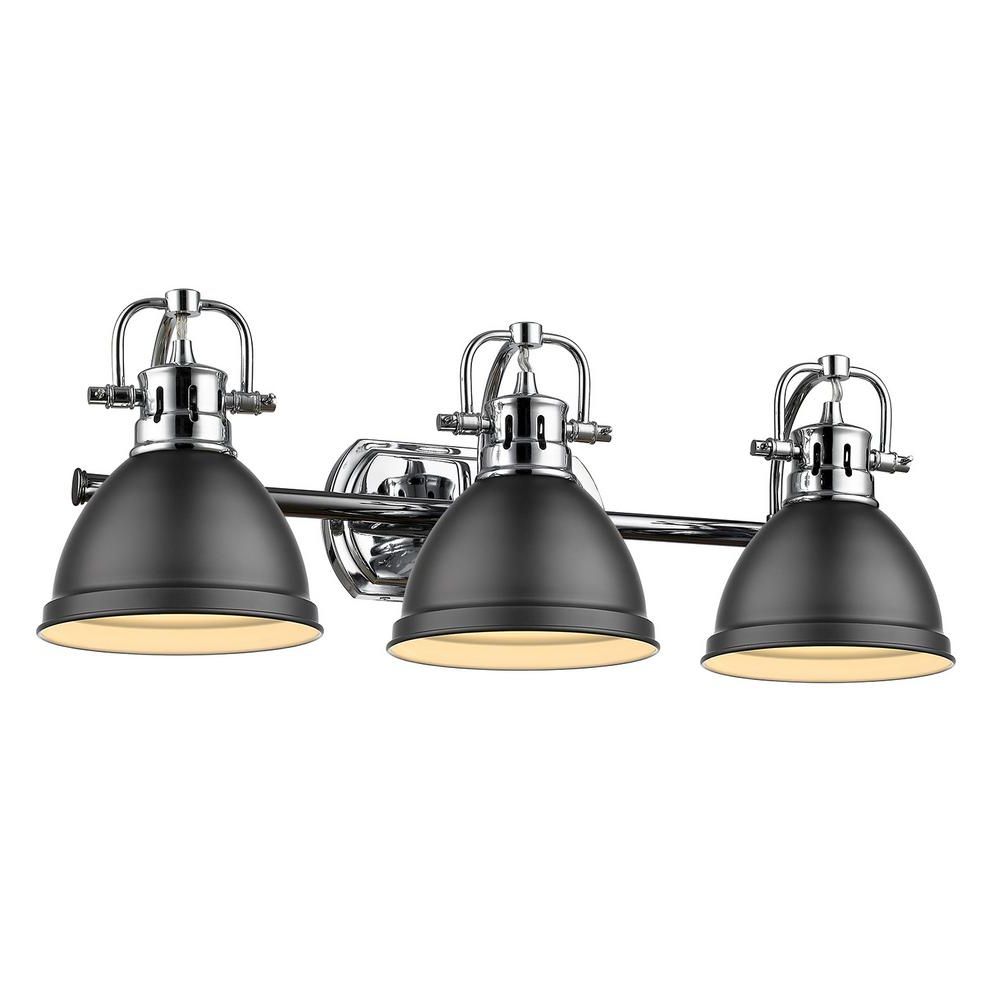Most Up To Date Golden Lighting Duncan 3 Light Chrome Bath Light With With Regard To Matte Black Three Light Chandeliers (View 3 of 15)