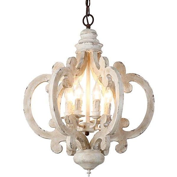 Most Up To Date White And Weathered White Bead Three Light Chandeliers For Lovedima Rustic Vintage Iron Wooden Chandelier 6 Light (View 9 of 15)
