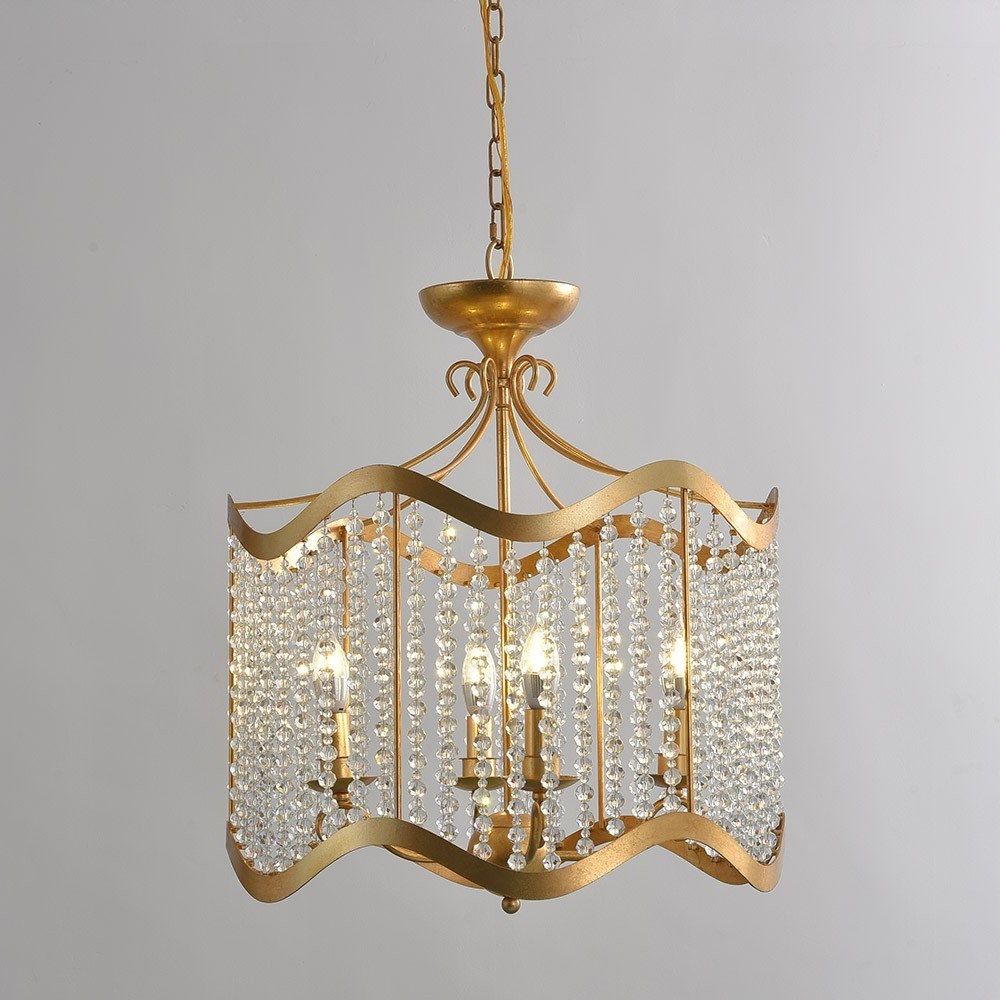 Newest Antique Gild One Light Chandeliers With Regard To Luxury Glew Vintage Retro 4 Light Beaded Chandelier Gold (View 7 of 15)