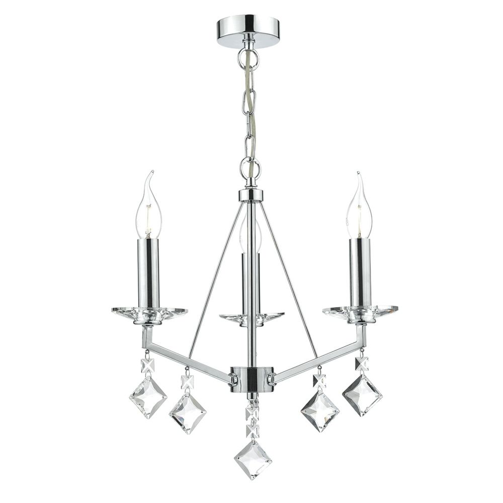Newest Dar Lighting Vevey Three Light Pendant In Crystal And For Polished Chrome Three Light Chandeliers With Clear Crystal (View 3 of 15)