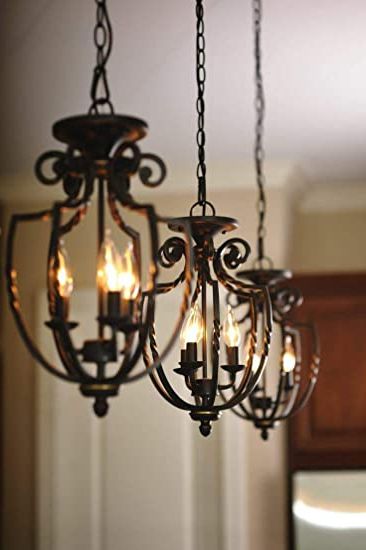 Popular Black Iron Eight Light Chandeliers With Buy 7 Star Decor Black Wrought Iron 3 Lights Ceiling (View 7 of 15)