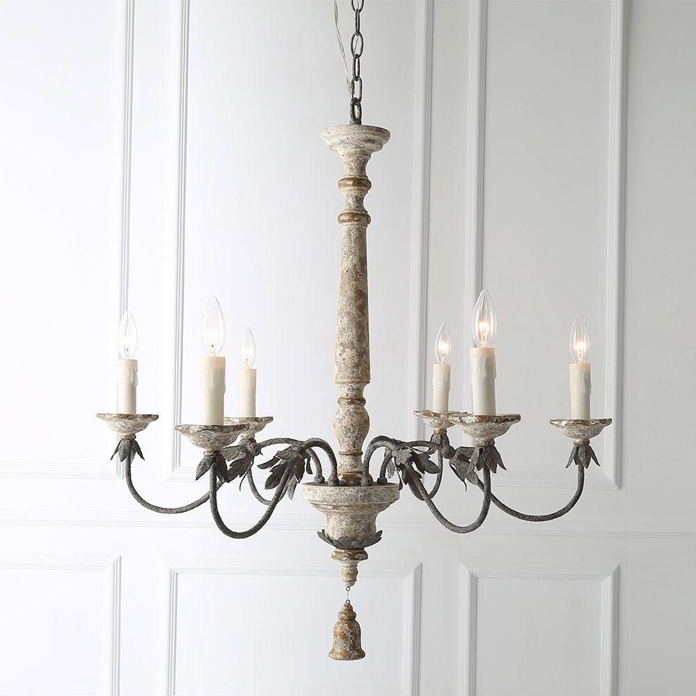 Recent Lnc 6 Light Distressed White Wood French Country With Regard To French White 27 Inch Six Light Chandeliers (View 9 of 15)