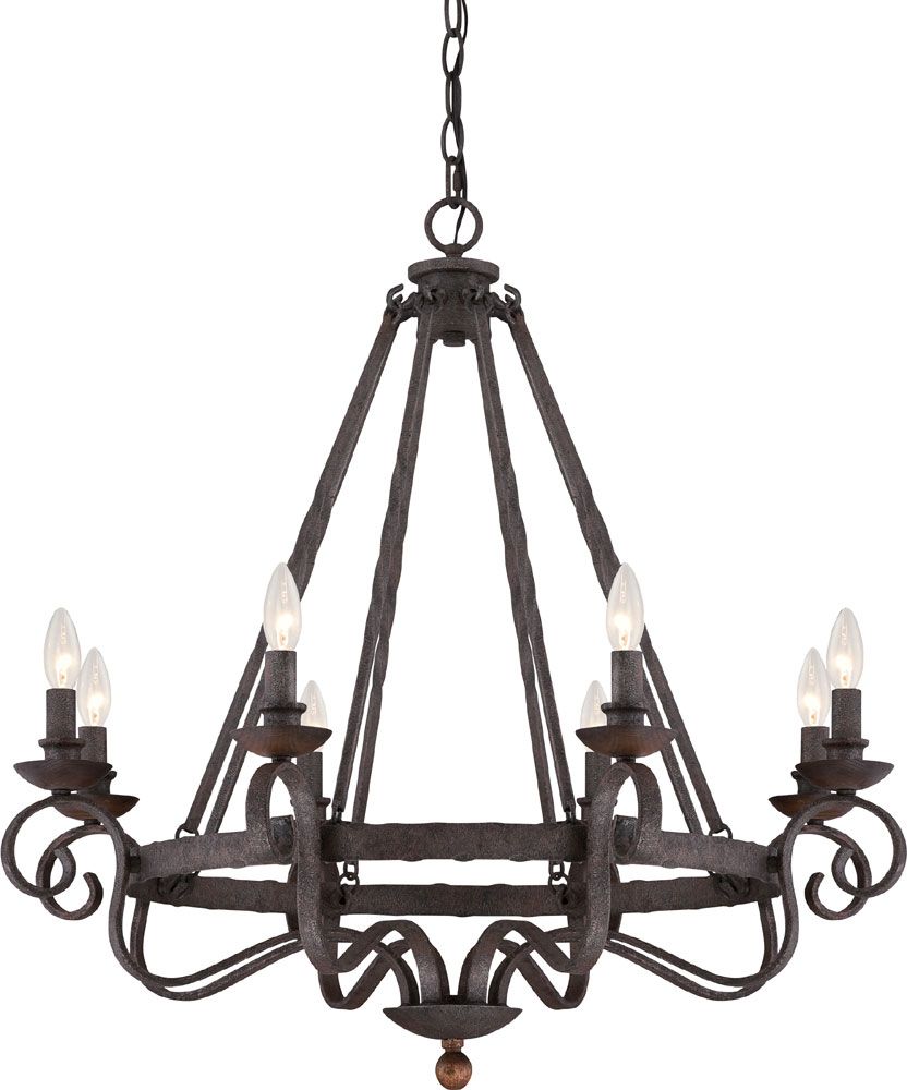 Rustic Black 28 Inch Four Light Chandeliers For Most Current Quoizel Nbe5008Rk Noble Traditional Rustic Black (View 9 of 15)