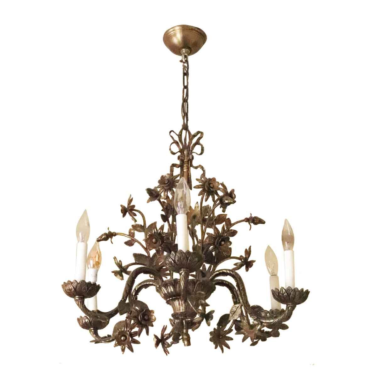 Salvaged Waldorf Brass Six Light Floral Chandelier (View 11 of 15)