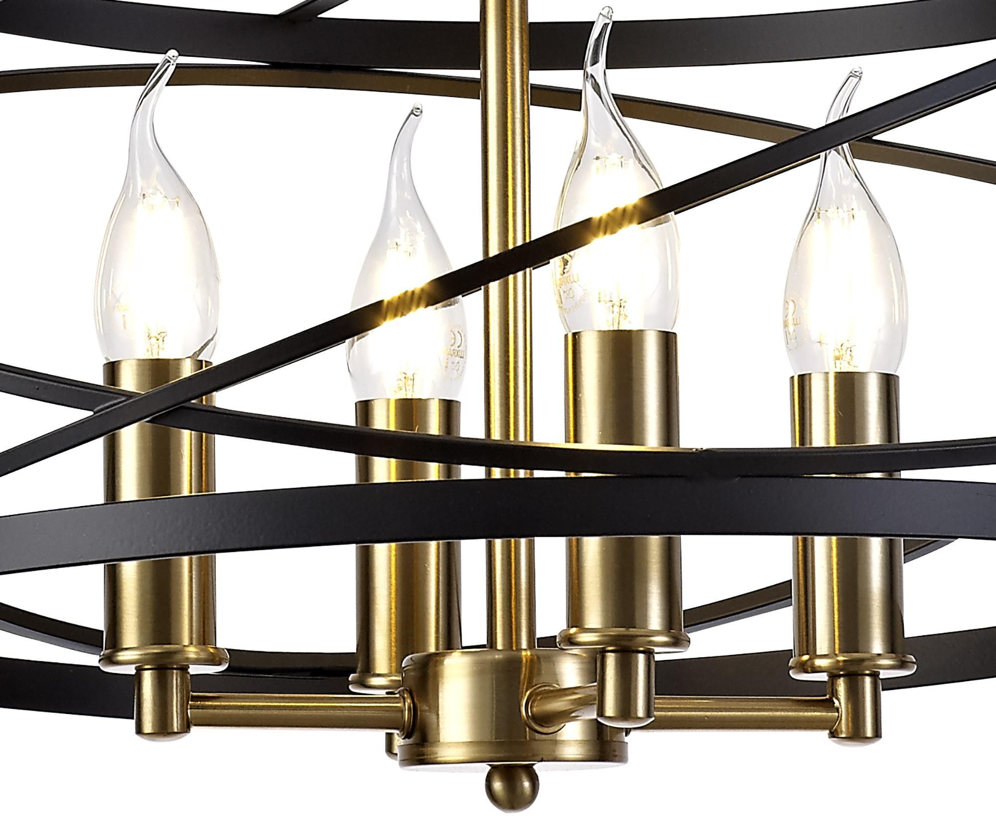 Satin Black 42 Inch Six Light Chandeliers In Most Up To Date Atmos Pendant, 4 X E14, Black/Satin Gold – Lux Lighting (View 15 of 15)