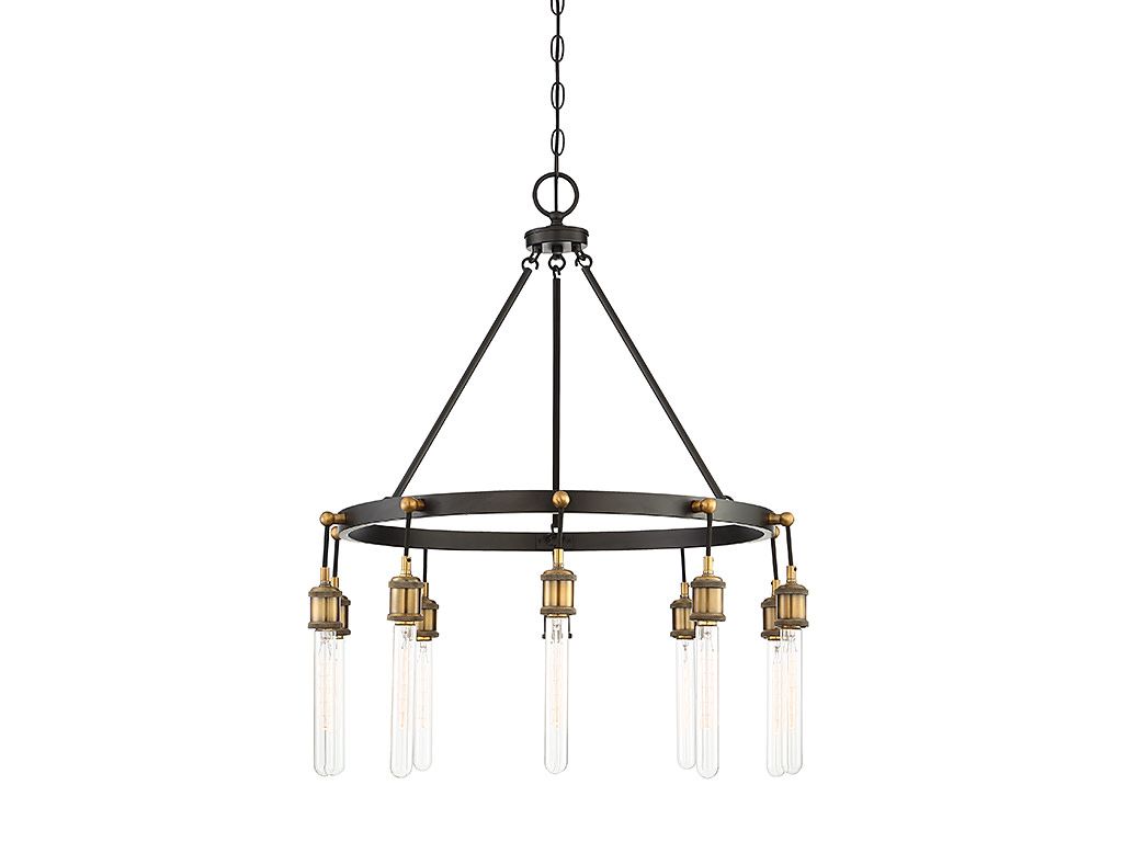 Savoy House 1 2904 10 Brass/Black Campbell 10 Light 28"W Intended For Most Up To Date Black And Brass 10 Light Chandeliers (View 12 of 15)