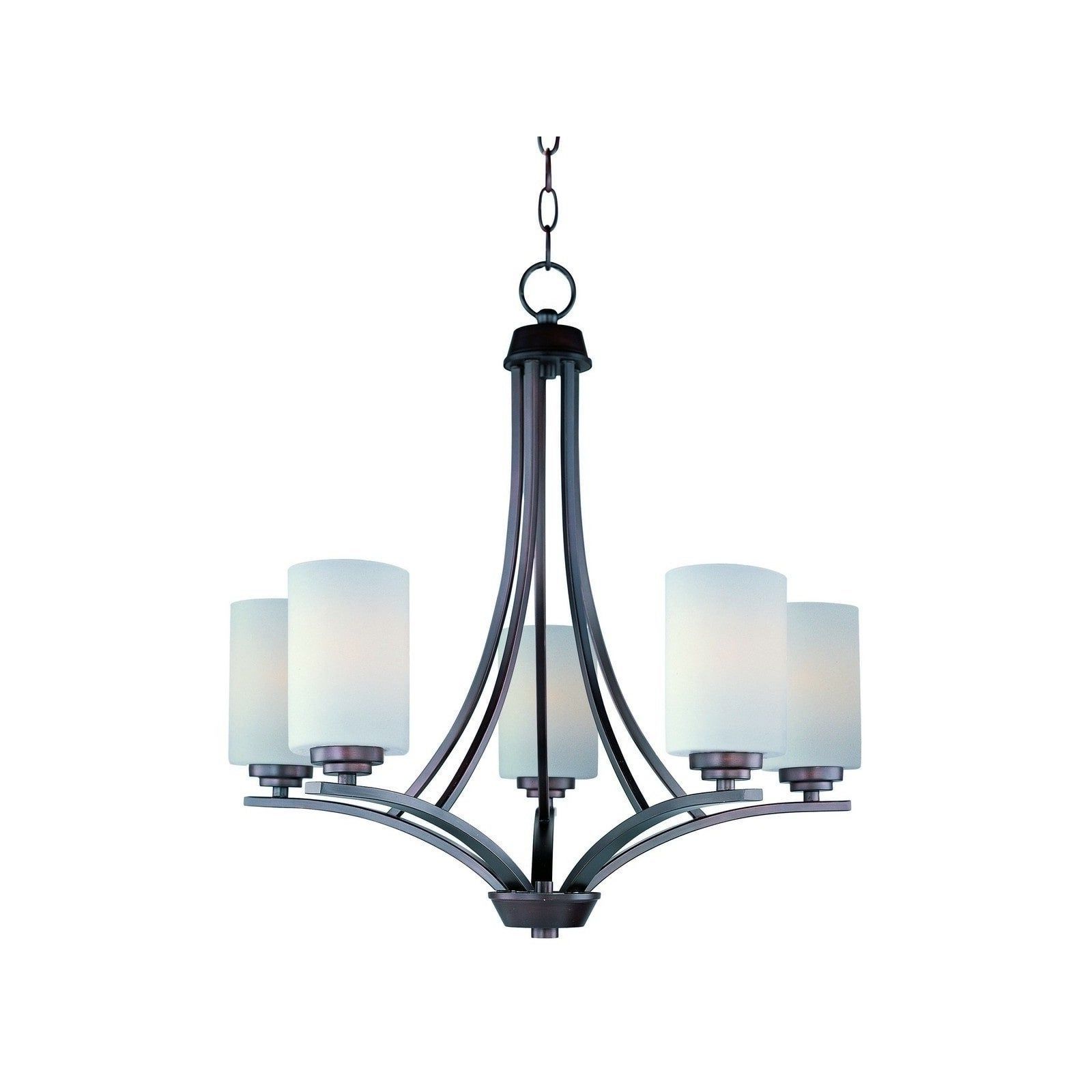 Shop Maxim Satin White Shade 5 Light Bronze Deven Single Intended For Newest Satin Nickel Five Light Single Tier Chandeliers (View 4 of 15)