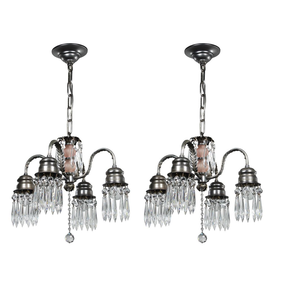 Sold Matching Antique Four Light Chandeliers With Prisms Regarding Most Popular Four Light Antique Silver Chandeliers (View 4 of 15)