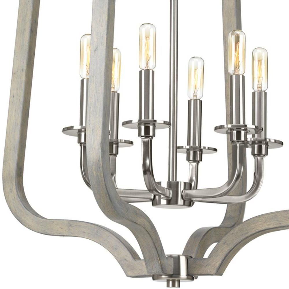 Stone Grey With Brushed Nickel Six Light Chandeliers Throughout Most Popular Progress Lighting Glenora Collection 6 Light Brushed (View 15 of 15)