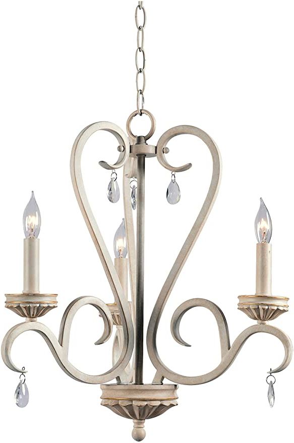 Trendy White And Weathered White Bead Three Light Chandeliers In Amazon: Kenroy Home 3 Light Mini Rustic Chandelier (View 2 of 15)