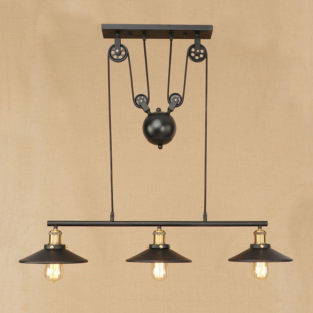 Trio Black Led Adjustable Chandeliers Within Well Known 3 Head Retro Hanging Black Pendant Lamps E27 Led Light (View 14 of 15)