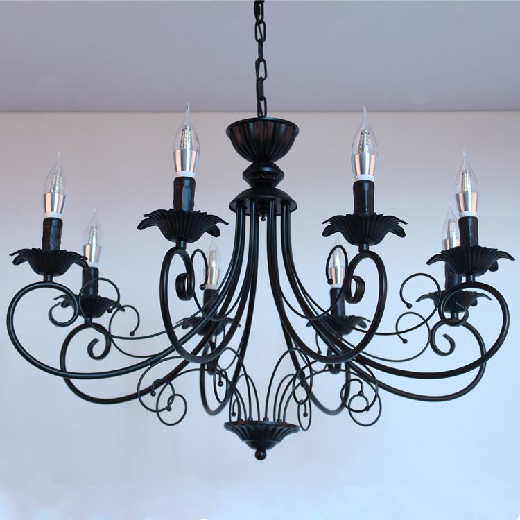 Vintage Black Iron Art Chandelier Pendant Lamp Ceiling With Most Popular Black Iron Eight Light Chandeliers (View 3 of 15)