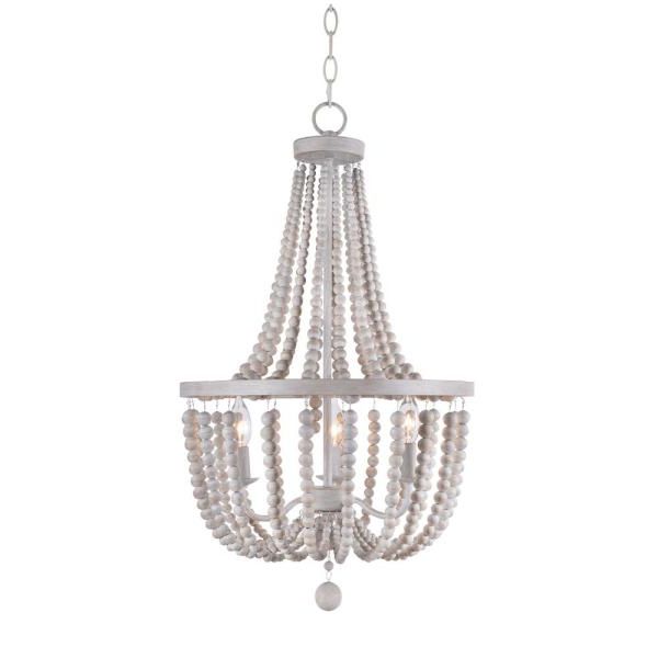 Well Known Kenroy Home Dumas 3 Light Weathered White Wood Bead Within White And Weathered White Bead Three Light Chandeliers (View 1 of 15)