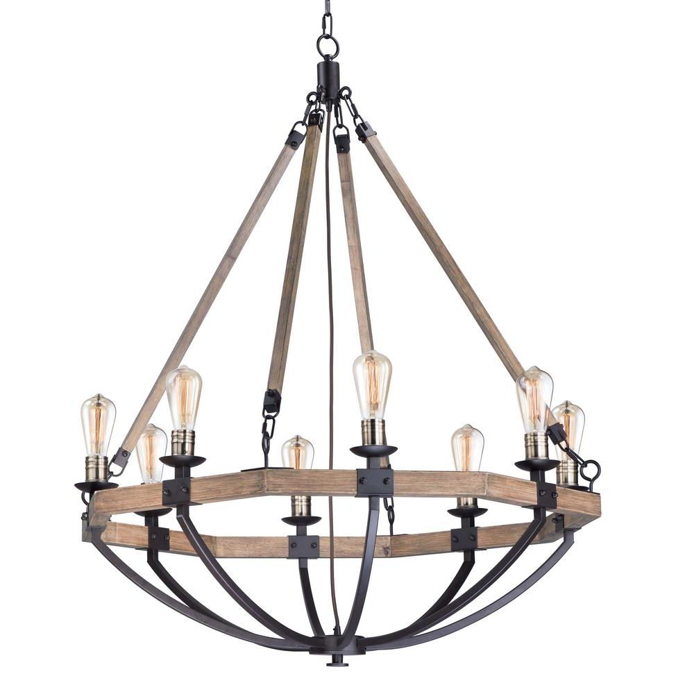Well Known Weathered Oak And Bronze 38 Inch Eight Light Adjustable Chandeliers Within Maxim Lighting Lodge 8 Light Weathered Oak / Bronze (View 2 of 15)