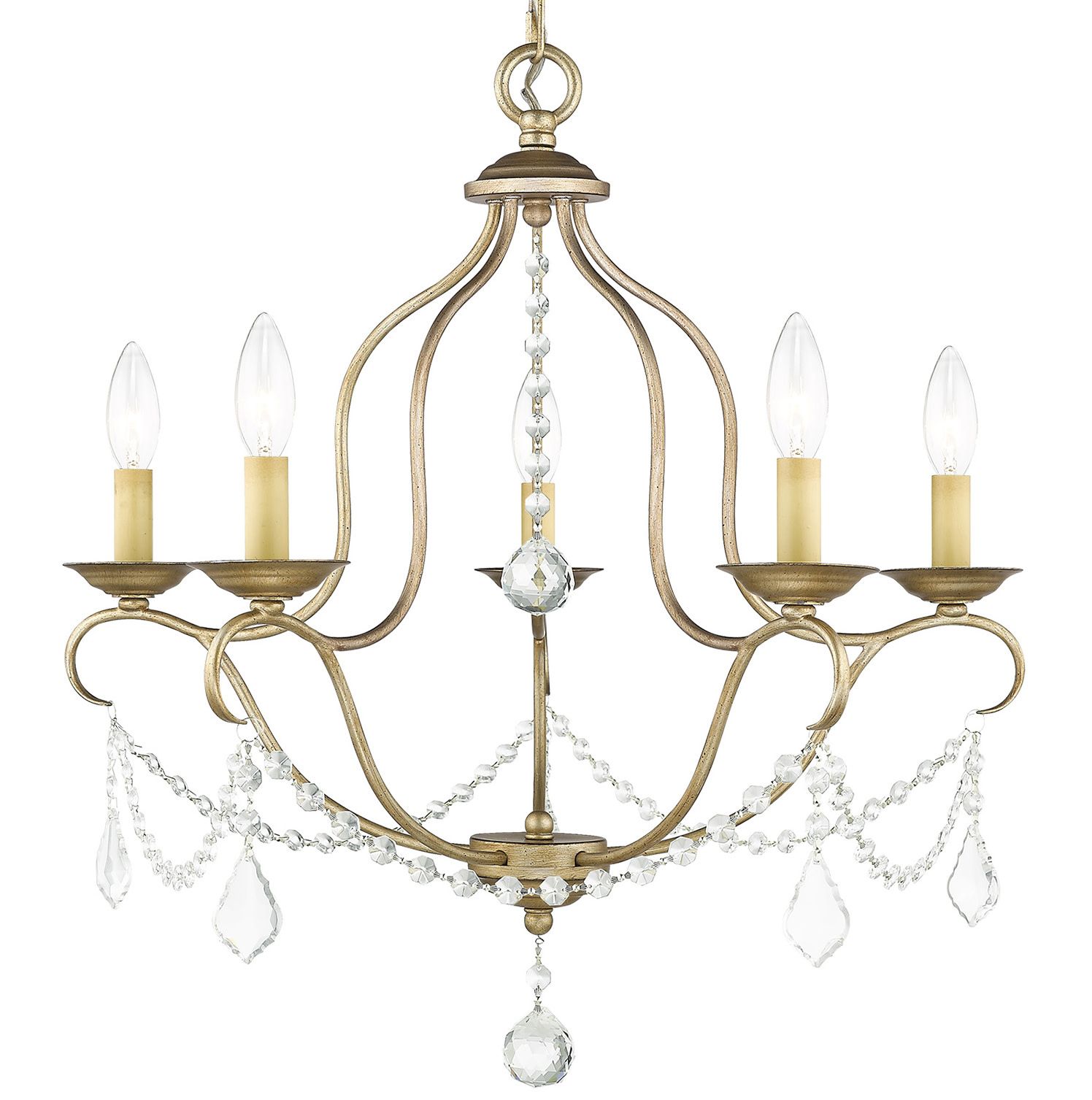 Well Liked Livex Lighting 6435 Chesterfield 5 Light 1 Tier Chandelier For Satin Nickel Five Light Single Tier Chandeliers (View 8 of 15)