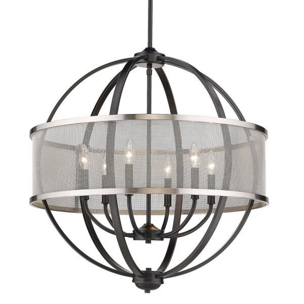 Well Liked Matte Black Three Light Chandeliers Pertaining To Golden Lighting Colson 6 Light Matte Black Globe (View 11 of 15)