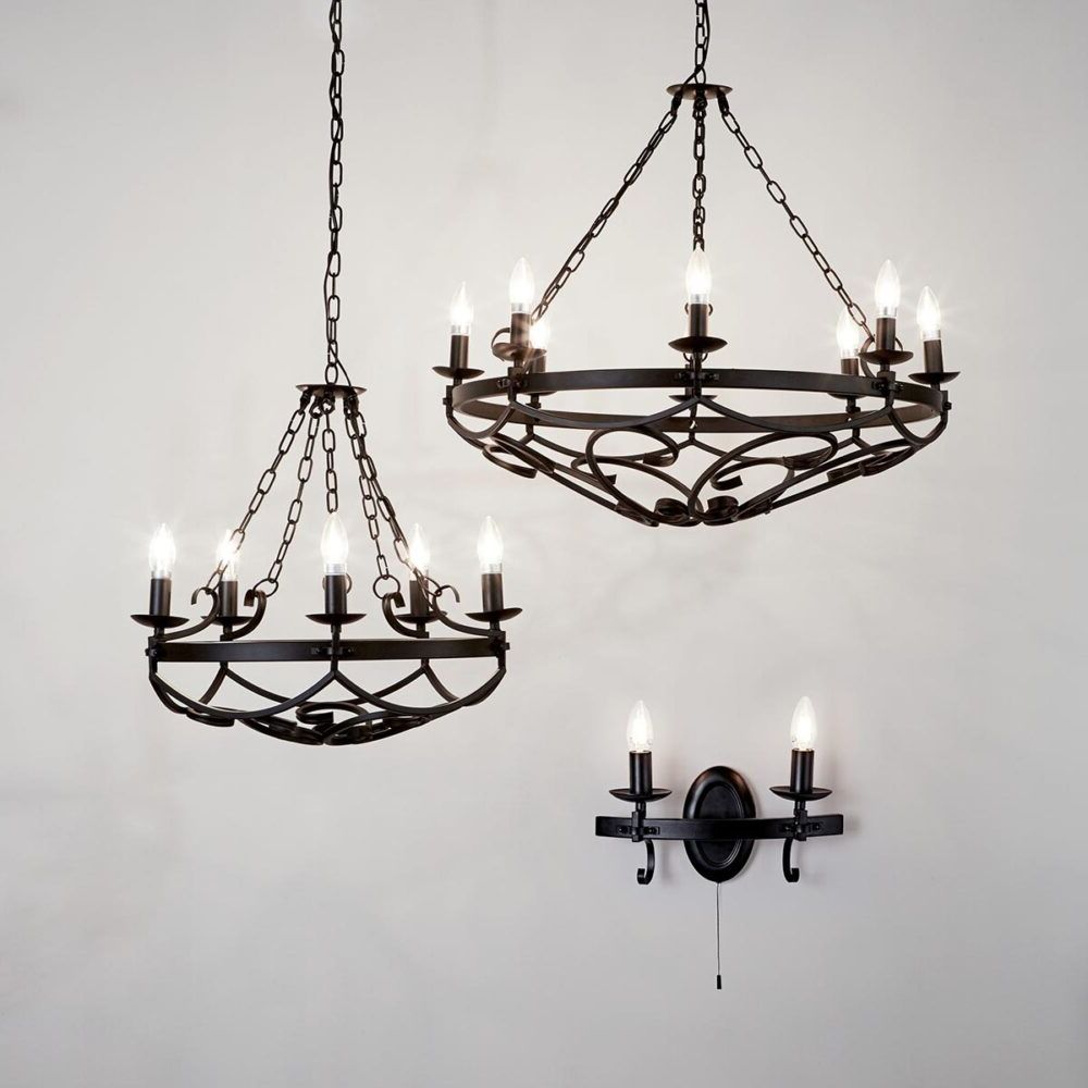 Widely Used Large Gothic 8 Light Scrolled Iron Cartwheel Chandelier Intended For Black Iron Eight Light Minimalist Chandeliers (View 11 of 15)