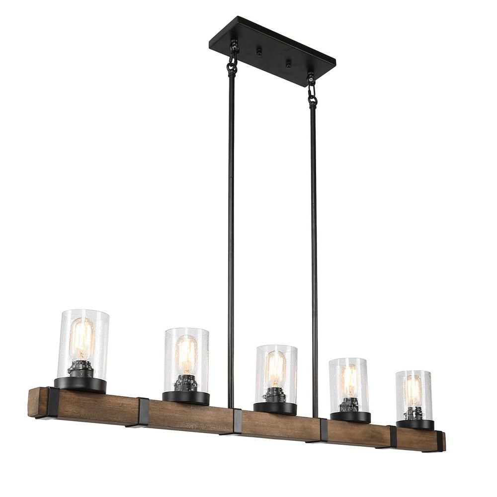 Widely Used Lnc Asben 5 Light Black Wood Linear Island Chandelier For Midnight Black Five Light Linear Chandeliers (View 3 of 15)