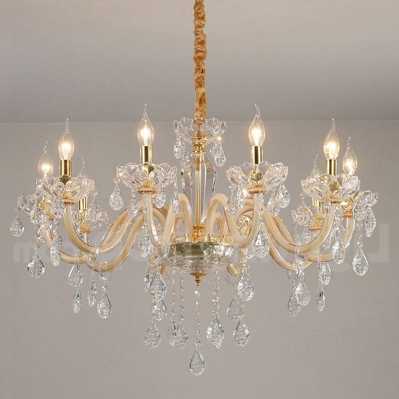 10 Light Gold Chandelier With Clear Crystal Candle In 2020 Clear Crystal Chandeliers (View 5 of 15)