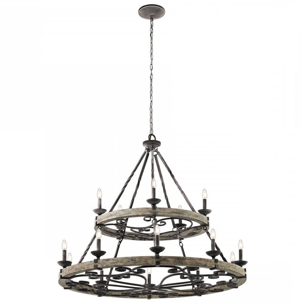 15 Light 2 Tier Wooden Wagon Wheel Chandelier Weathered For Most Up To Date Weathered Oak Wagon Wheel Chandeliers (View 9 of 15)