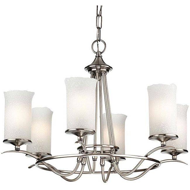 2019 Antique Silver 6 Light Hand Blown Scavo Glass Shade In Bronze And Scavo Glass Chandeliers (View 7 of 15)