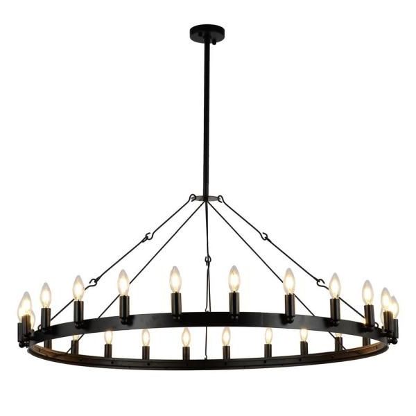 2019 Vintage 24 Light Black Candle Style Wagon Wheel Chandelier Inside Black Wagon Wheel Ring Chandeliers (View 4 of 15)