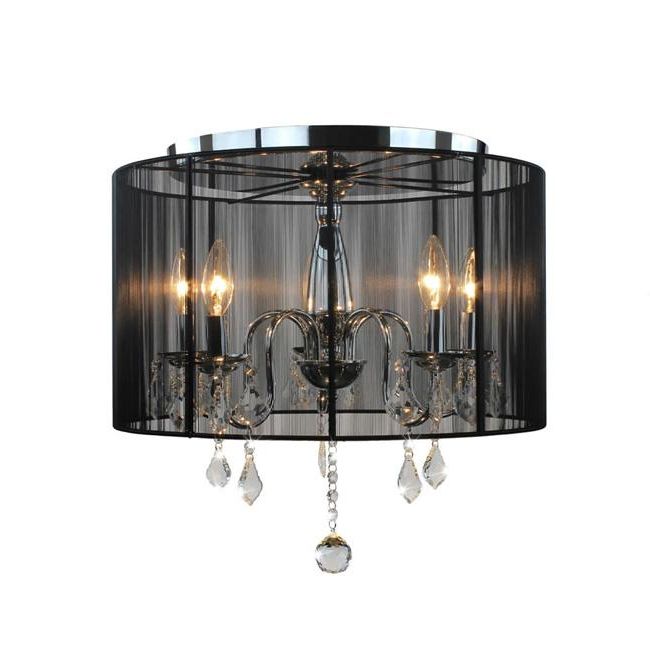 2020 Emma Black Shade Chrome And Crystal Flushmount Chandelier Regarding Black Shade Chandeliers (View 11 of 15)