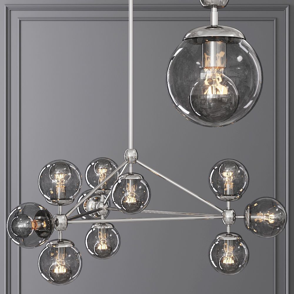 2020 Modo 3 Sided Chandelier 10 Globes Nickel And Gray 3D Model Intended For Stone Gray And Nickel Chandeliers (View 4 of 15)