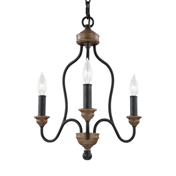 2020 Shop Feiss 3 Light Dark Weathered Zinc / Weathered Oak Within Weathered Oak And Bronze Chandeliers (View 6 of 15)