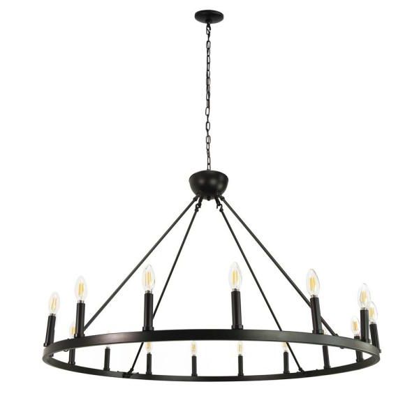 Andmakers Ancora 16 Light Matte Black Wagon Wheel With Regard To Most Popular Black Wagon Wheel Ring Chandeliers (View 11 of 15)