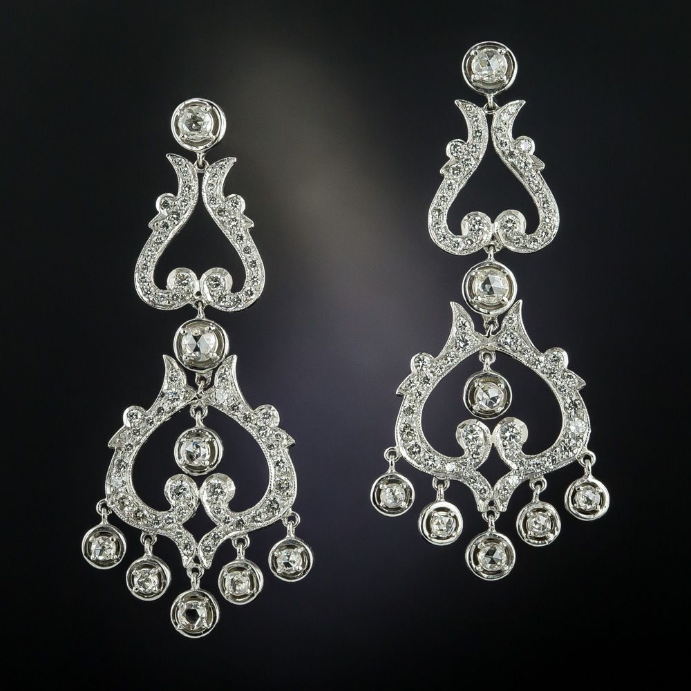 Antique Style Diamond Chandelier Drop Earrings – Antique For Most Recently Released Warm Antique Gold Ring Chandeliers (View 4 of 15)