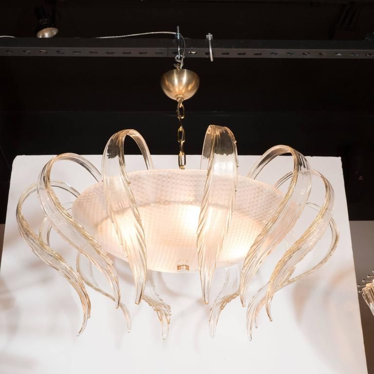 Art Deco Textured Murano Glass Chandelier With Scrolled Within Latest Art Glass Chandeliers (View 11 of 15)